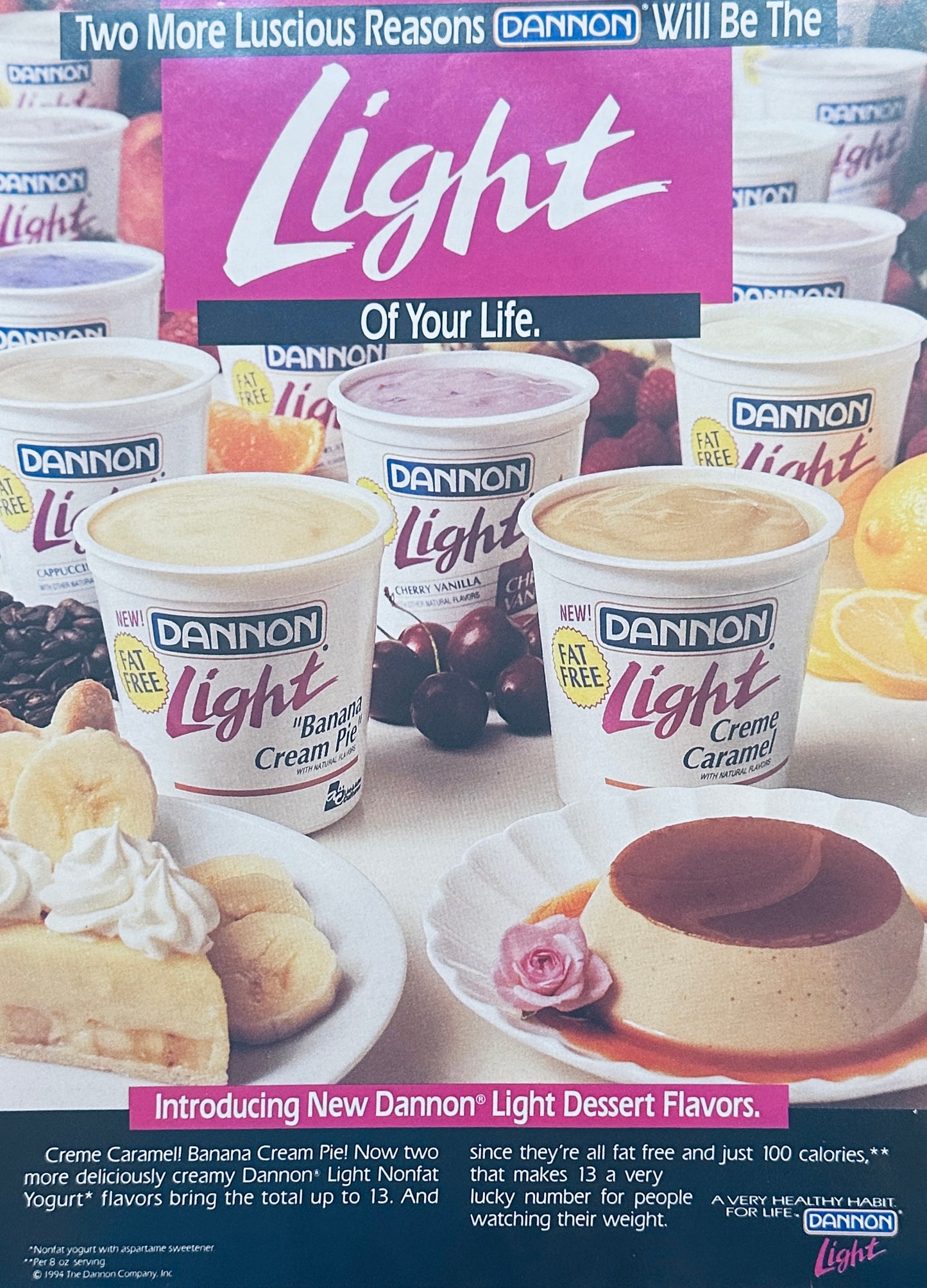 1994 Dannon Light Yogurt Magazine Ad Dessert Flavors