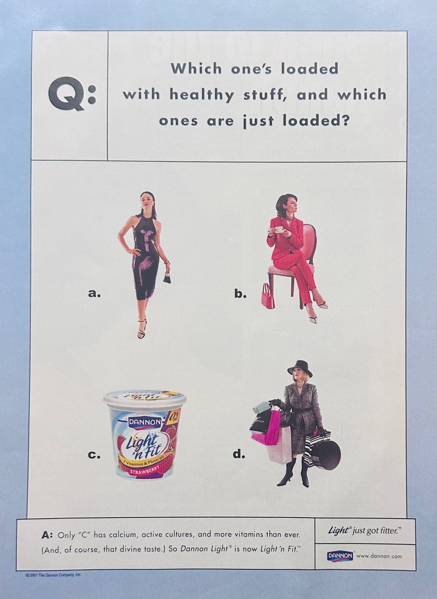 2001 Dannon Light -n- Fit Yogurt  Just Loaded - Magazine Ad