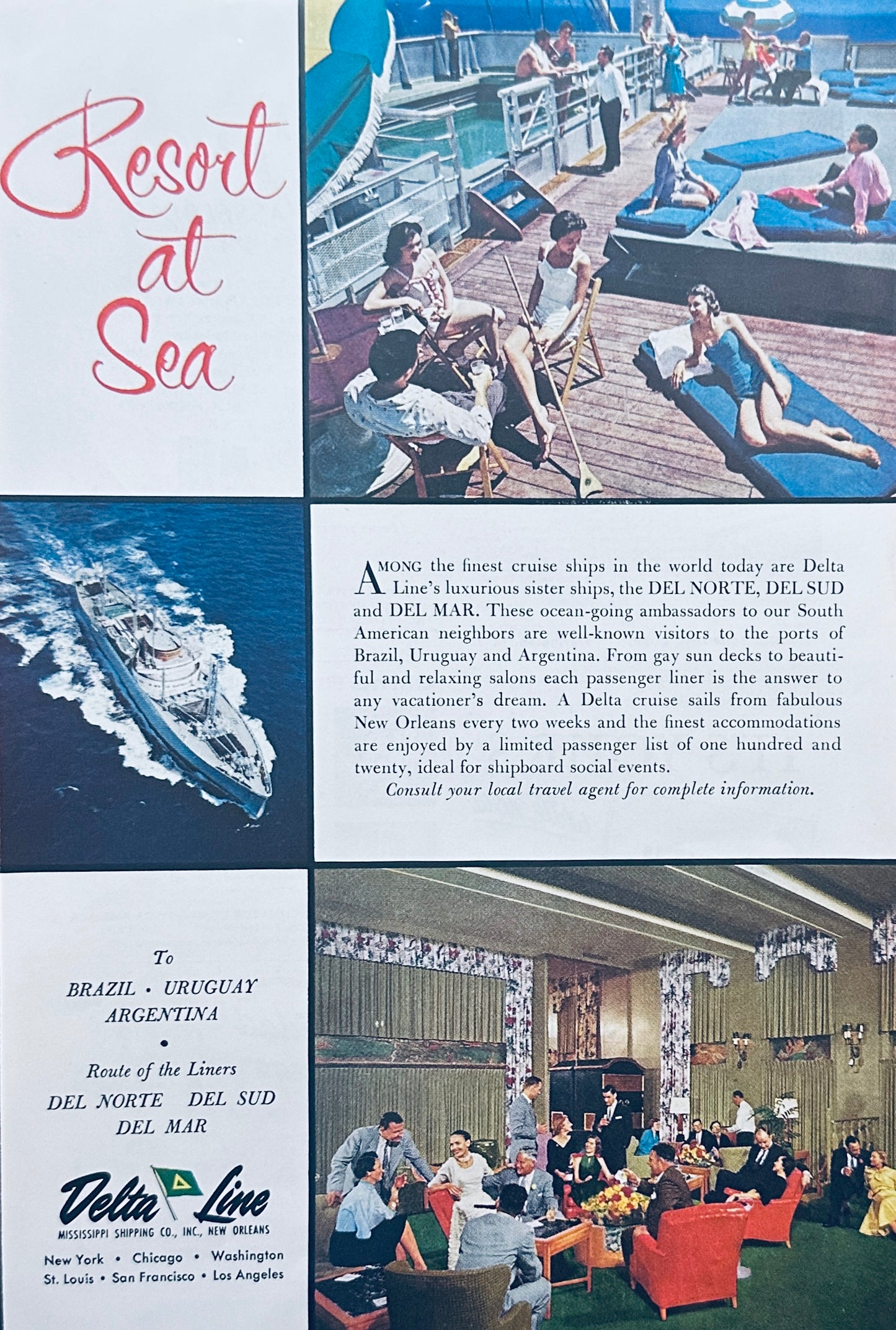 1956 Delta Line Cruise Ship - Resort at Sea - Magazine Ad