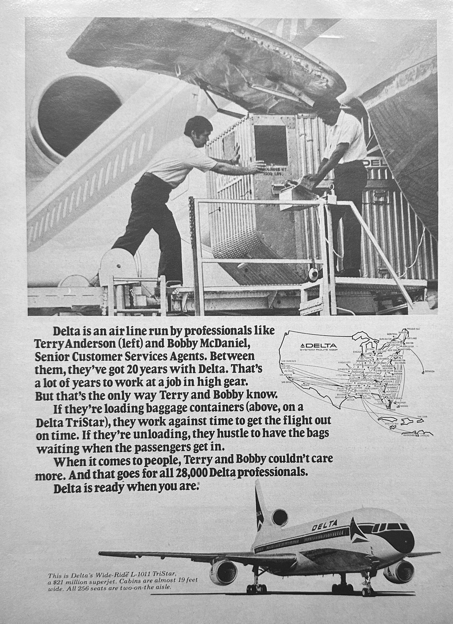 1976 Delta Airlines Terry Anderson & Bobby McDaniel Magazine Ad