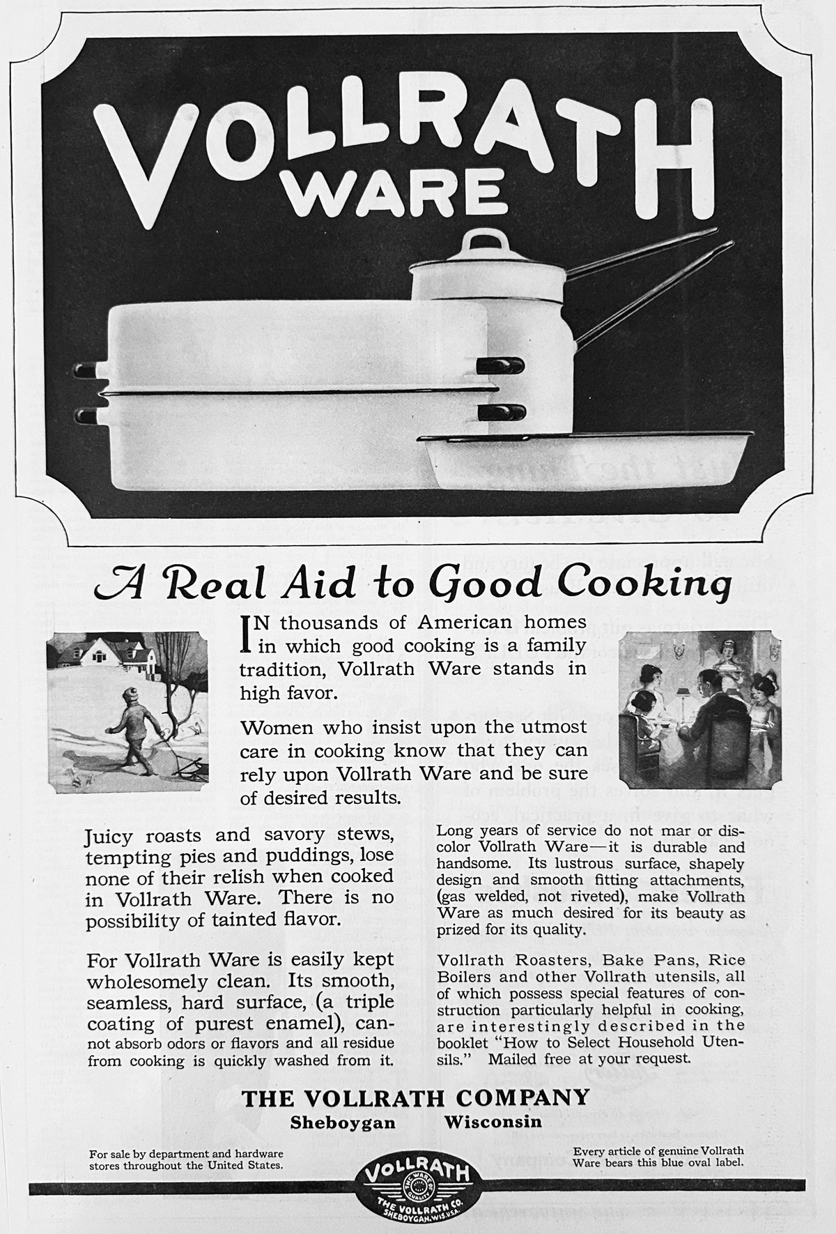 1920 Vollrath Ware - Cookware that provides "A Real Aid to Cooking" Ad #2199
