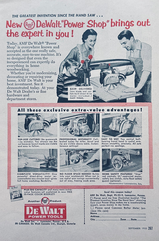 1955 AMF De Walt Power Shop - Brings Out the Expert in You - Magazine Ad