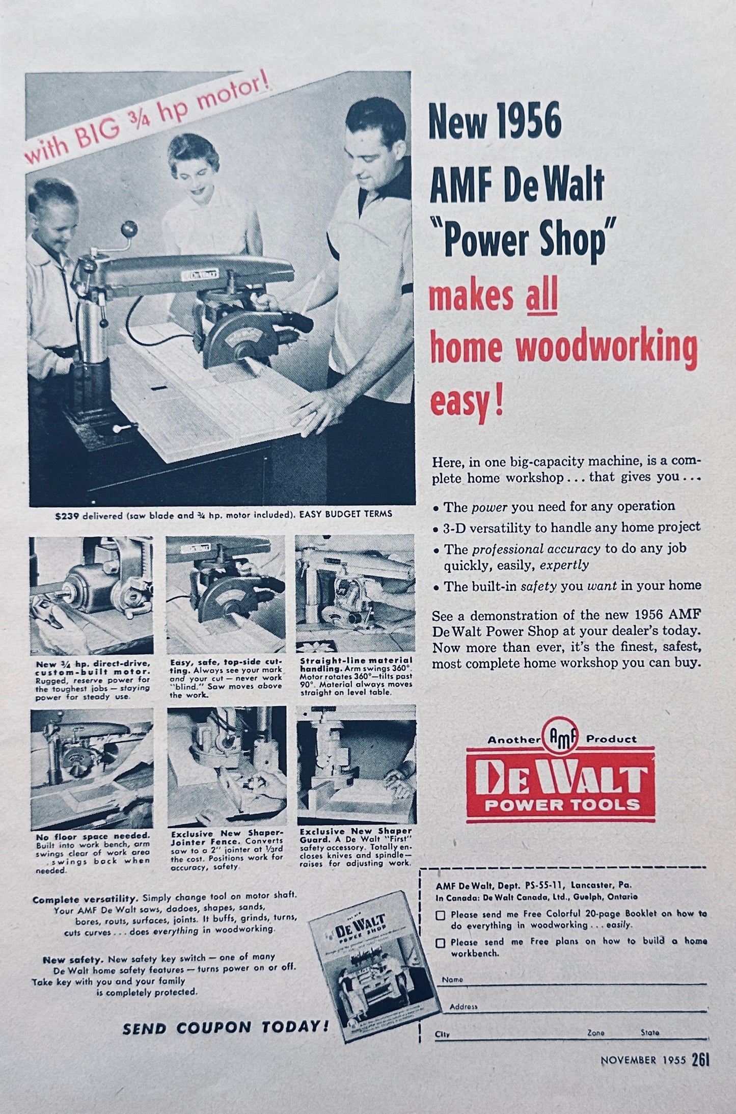 1955 AMF De Walt  "Power Shop" - Home Woodworking - Magazine Ad