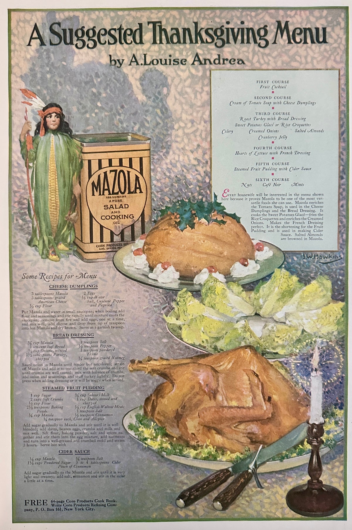 1920 Extraordinary Mazola Salad & Cooking Oil Colorized Ad #2204
