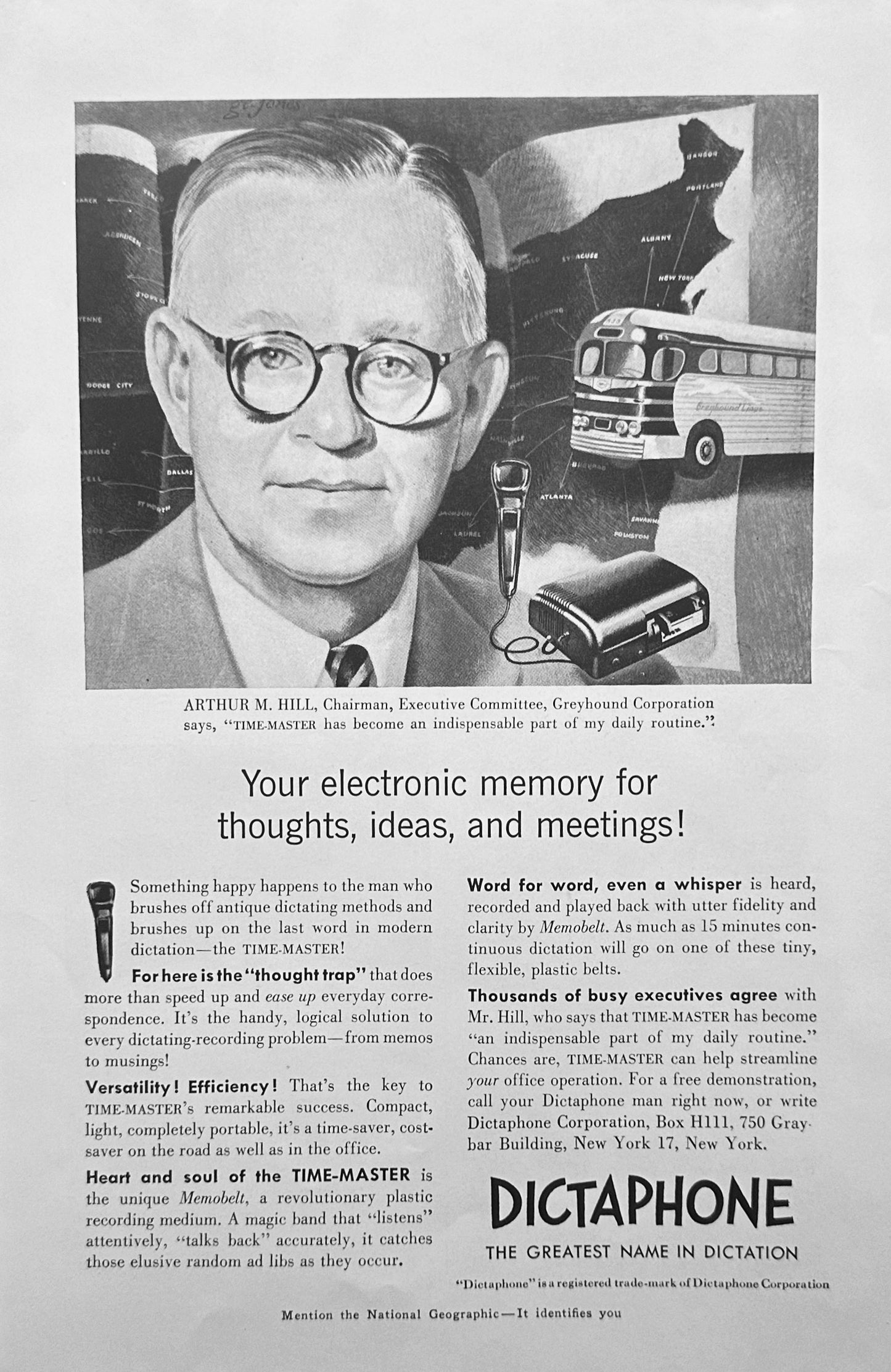 1951 Dictaphone - CEO of Greyhound Swears by It - Magazine Ad