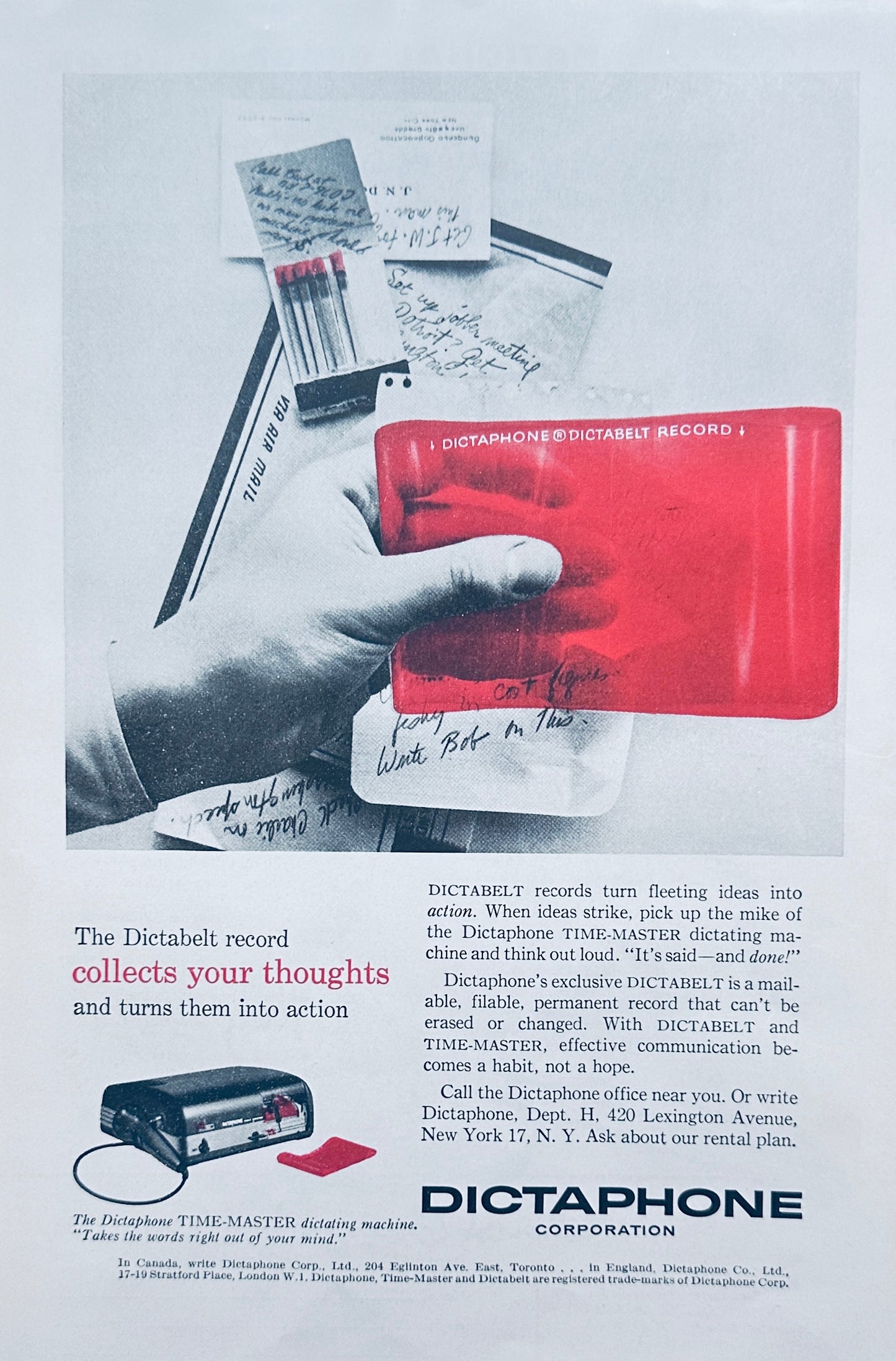 1956 Dictaphone Time-Master Dictation Machine with Dictabelt Record - Ad