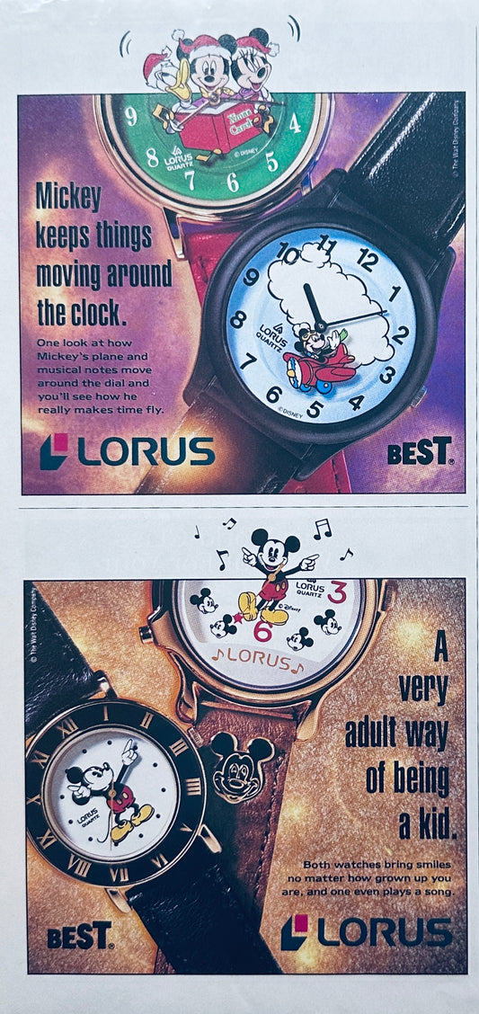 1992 Disney Character Watches by Lorus - Magazine Ad