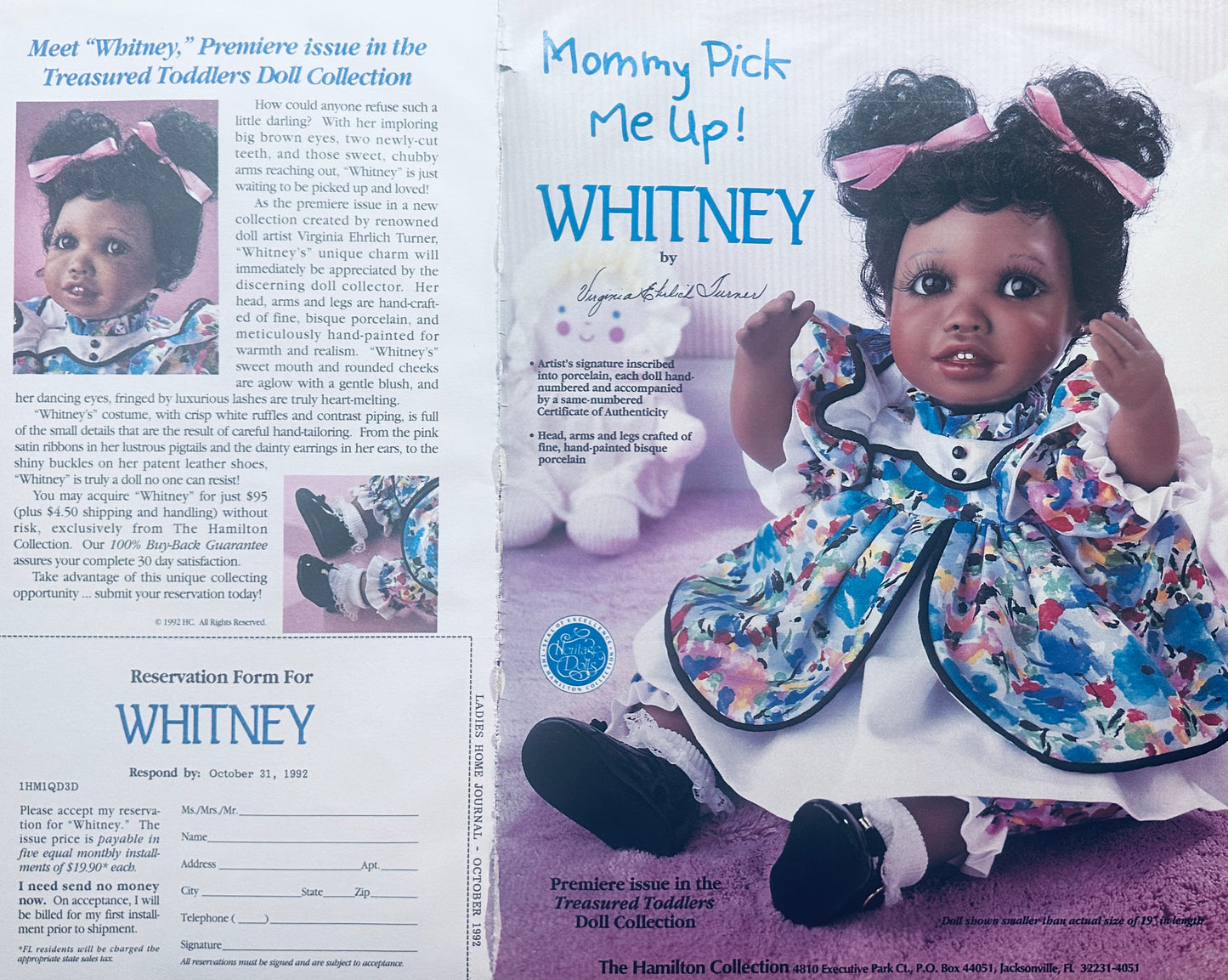 1992 Whitney - Hamilton Collection Porcelain Doll - Promo Ad