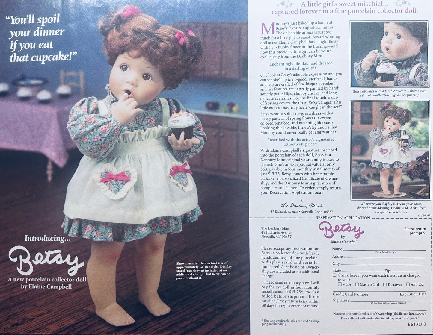 1992 Danbury Mint Betsy Porcelain Doll Promotional Ad