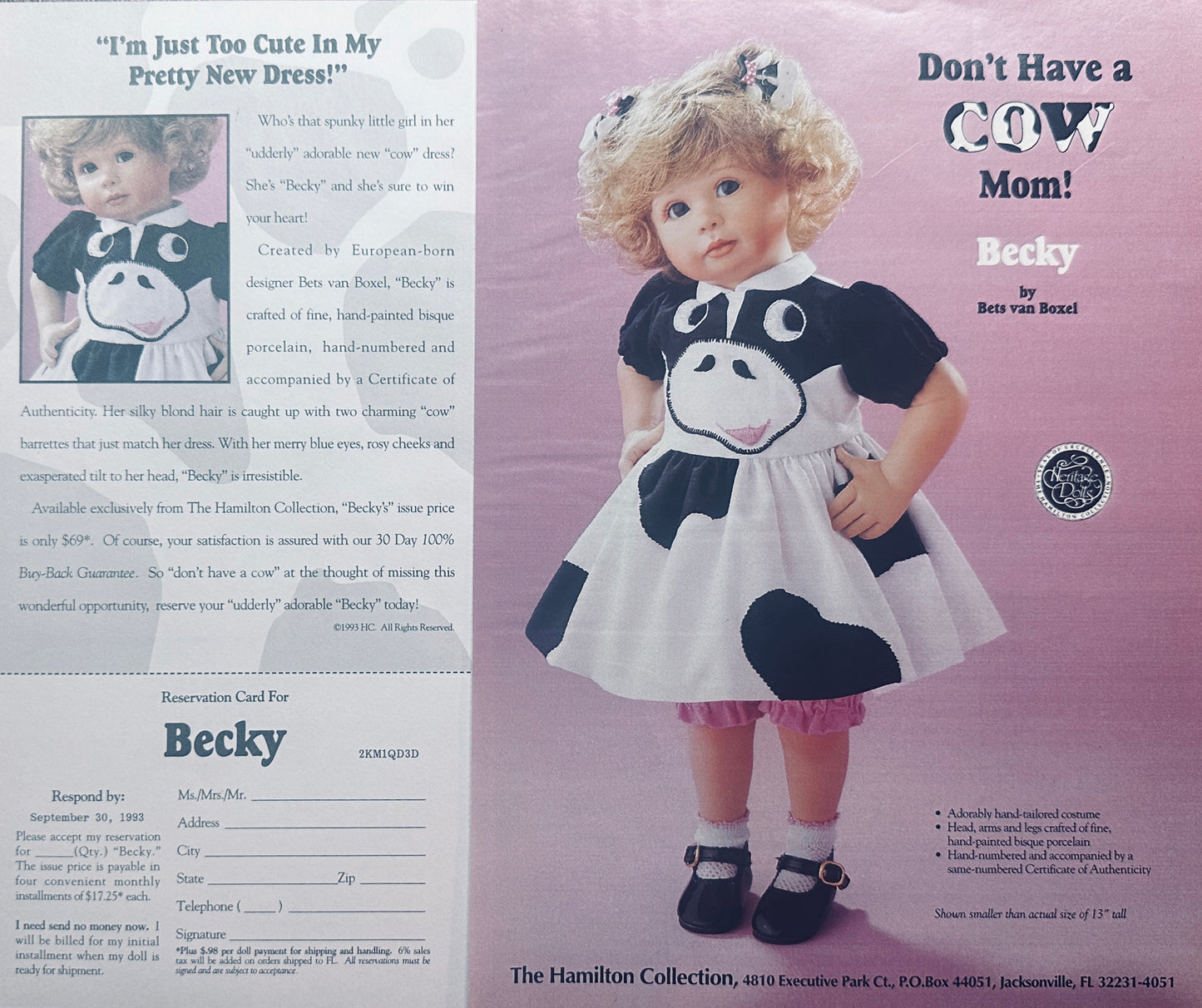 1993 Hamilton Collection “Becky” Don't Have  A Cow Promotional Ad