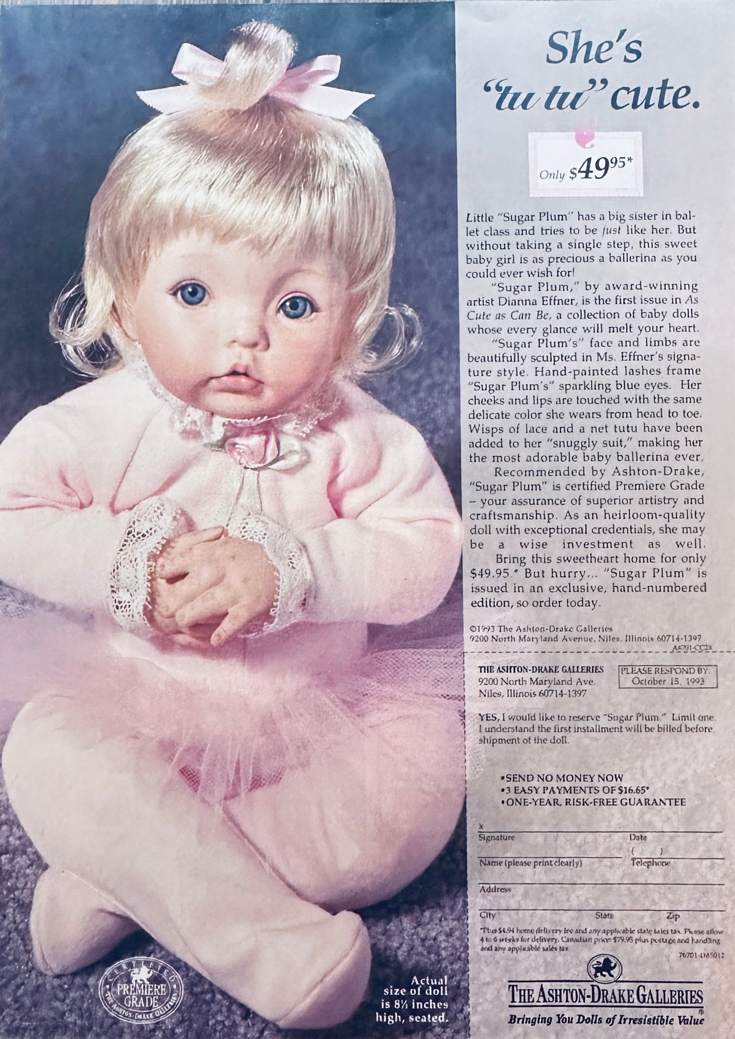 1993 Ashton-Drake -She’s “tu-tu” Cute Magazine Promotional Ad