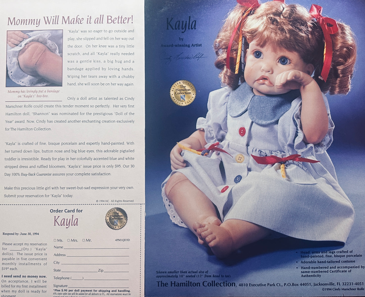 1994 - Kayla - The Hamilton Collection - Porcelain Doll Advertisement