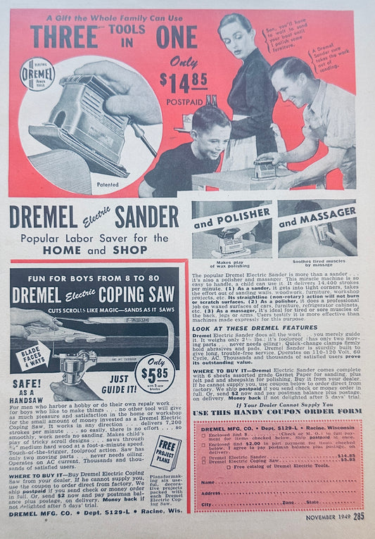 1959 Dremel Electric Sander, Polisher & massager??  Magazine Ad