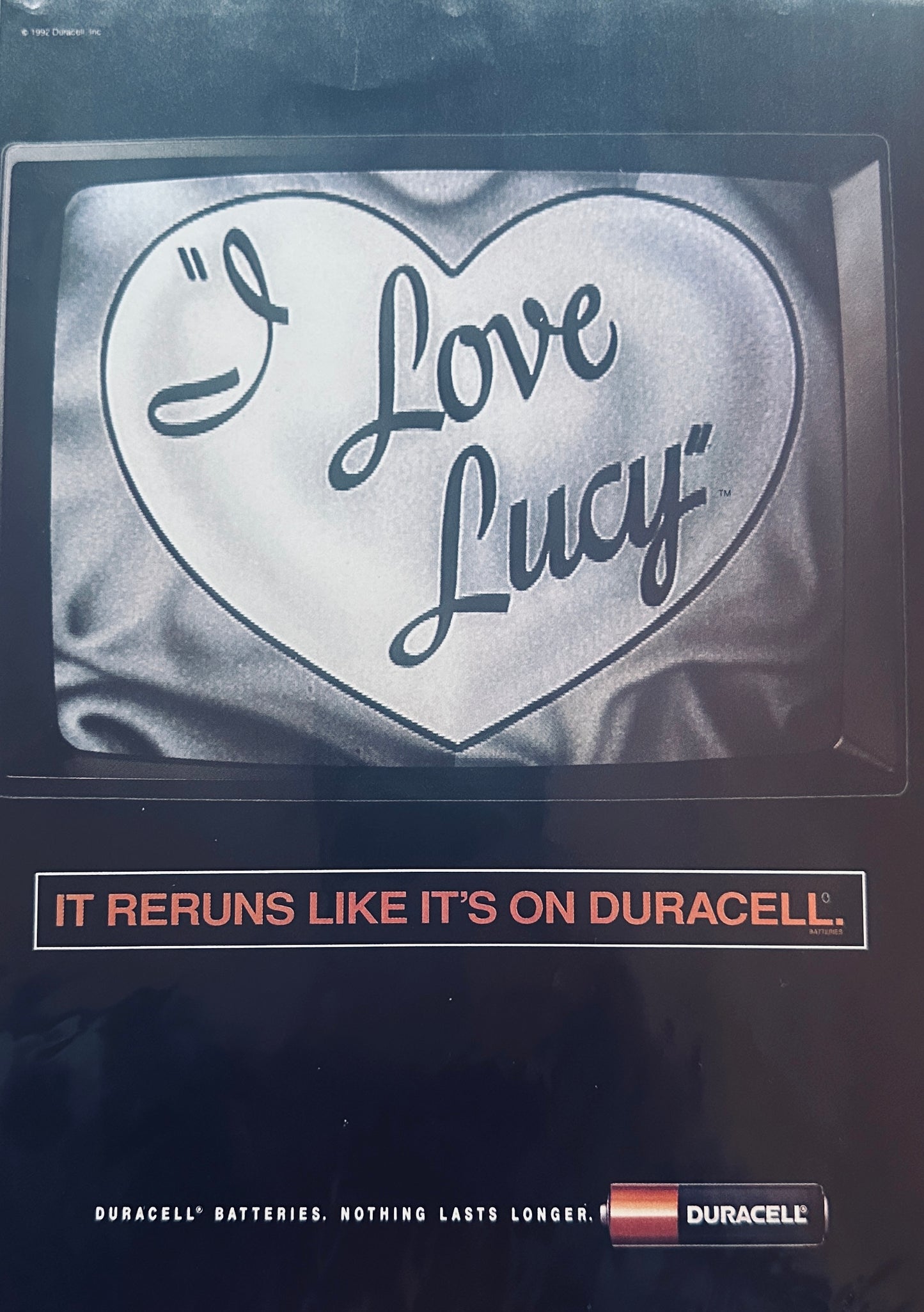 1992 I love Lucy - It Reruns Like Its on Duracell - Magazine Ad