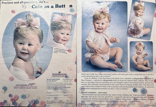 1994 Ashton - Drake Cute as a Button Porcelain Doll Ad