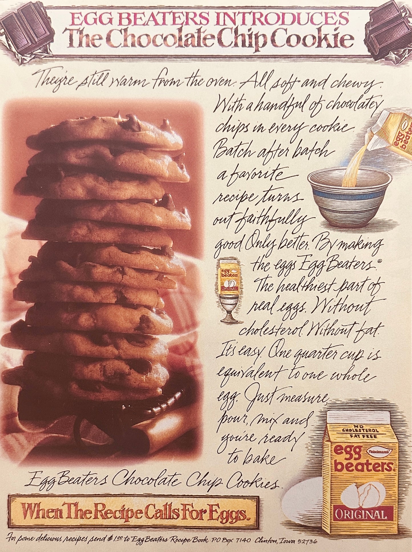 1992 Egg Beaters Chocolate Chip Cookies Recipe and Magazine Ad