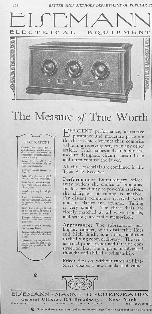 1924 Eisemann Radio and Brandes Speaker Ads N318
