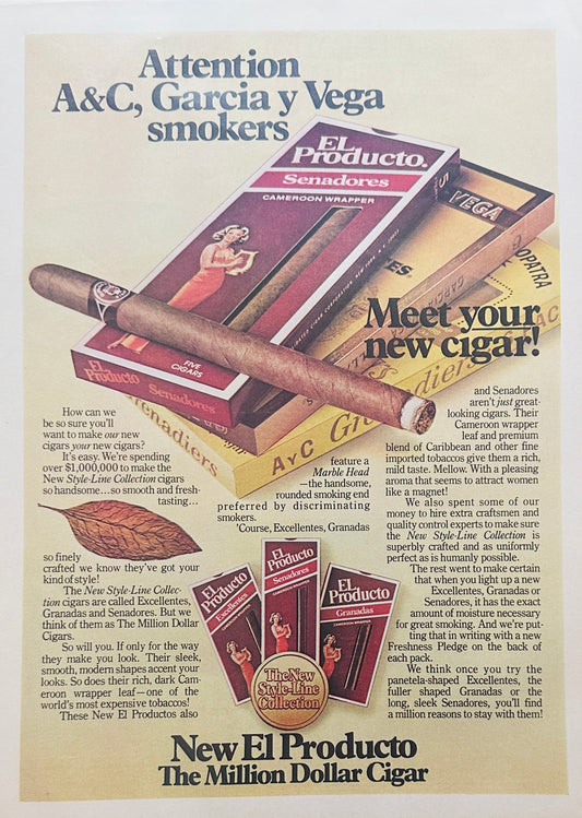 1977 El Producto Cigars and Vacation Israel Magazine Ad