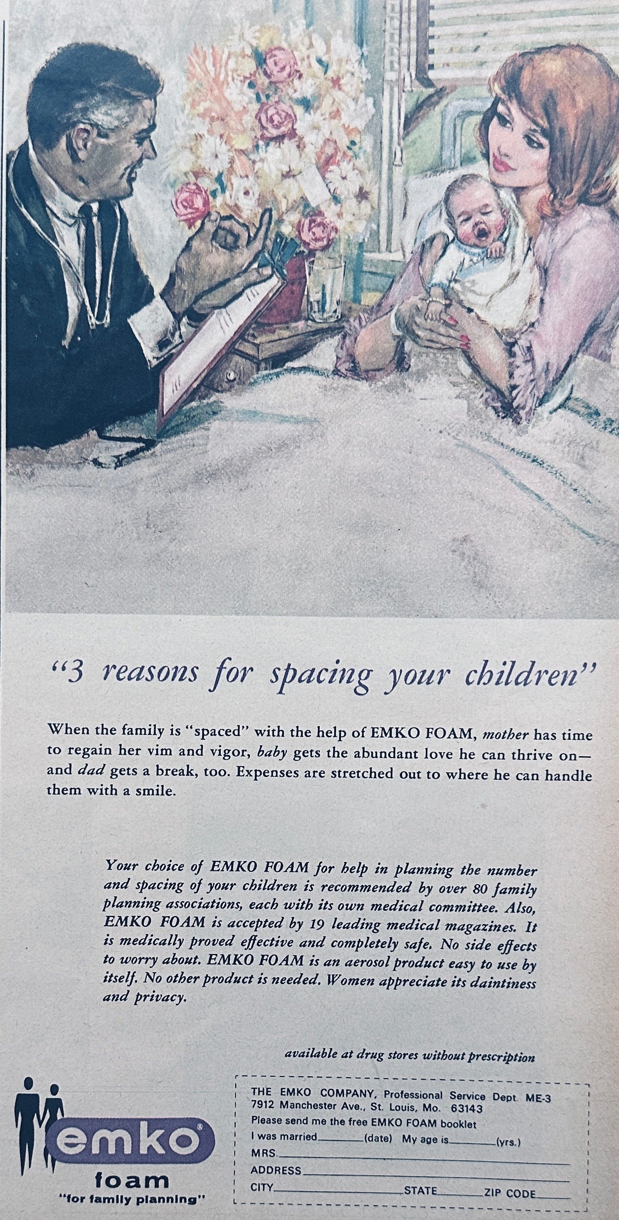 1964 Emko Contraceptive Foam Magazine Ad