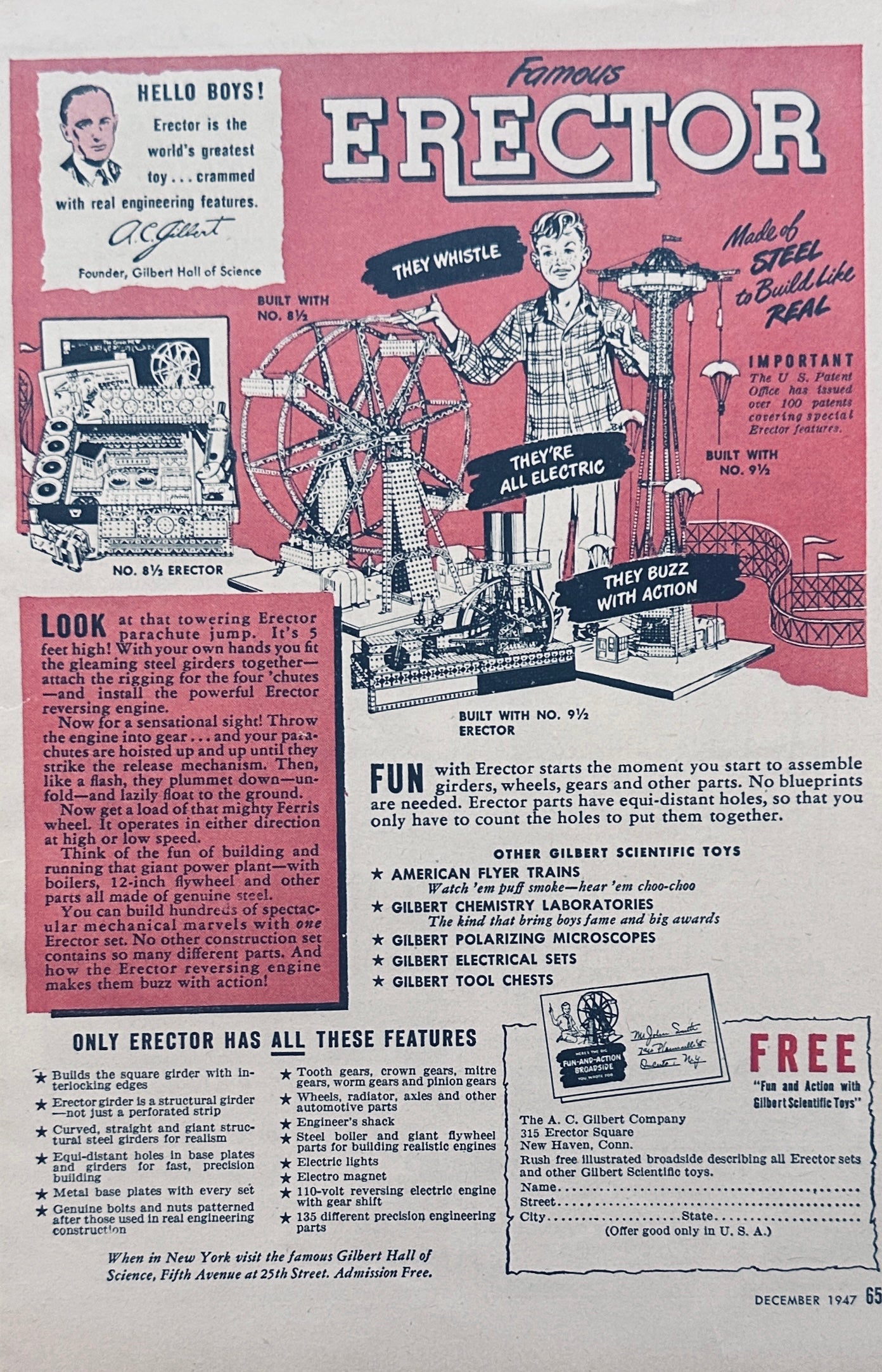 1947 Erector Set - Retro Toy - Magazine Ad