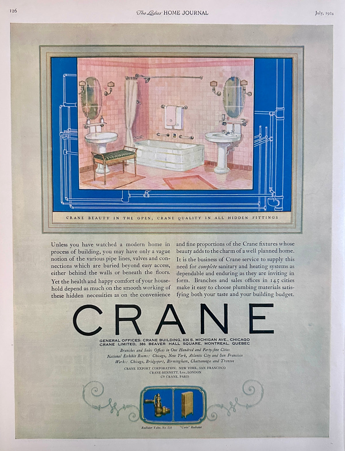 1924 Art Deco Period Bathroom with Crane Fixtures Ad #2268