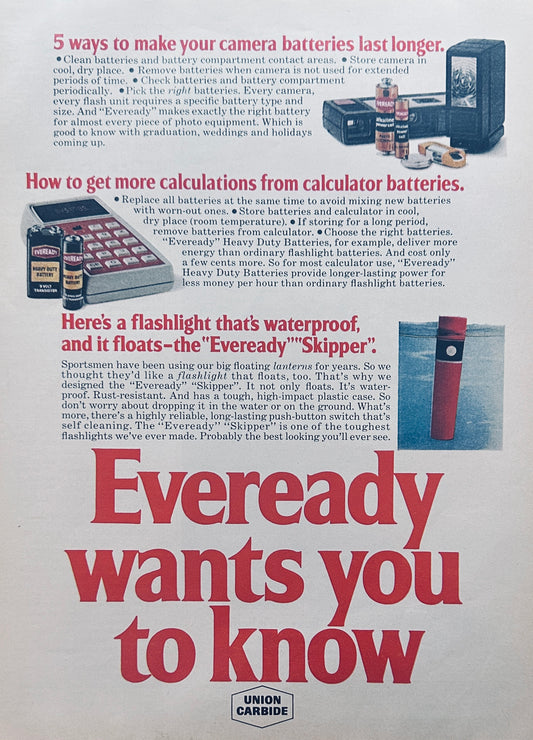 1975 Eveready Wants You To Know - Magazine Ad Skipper Flashlight