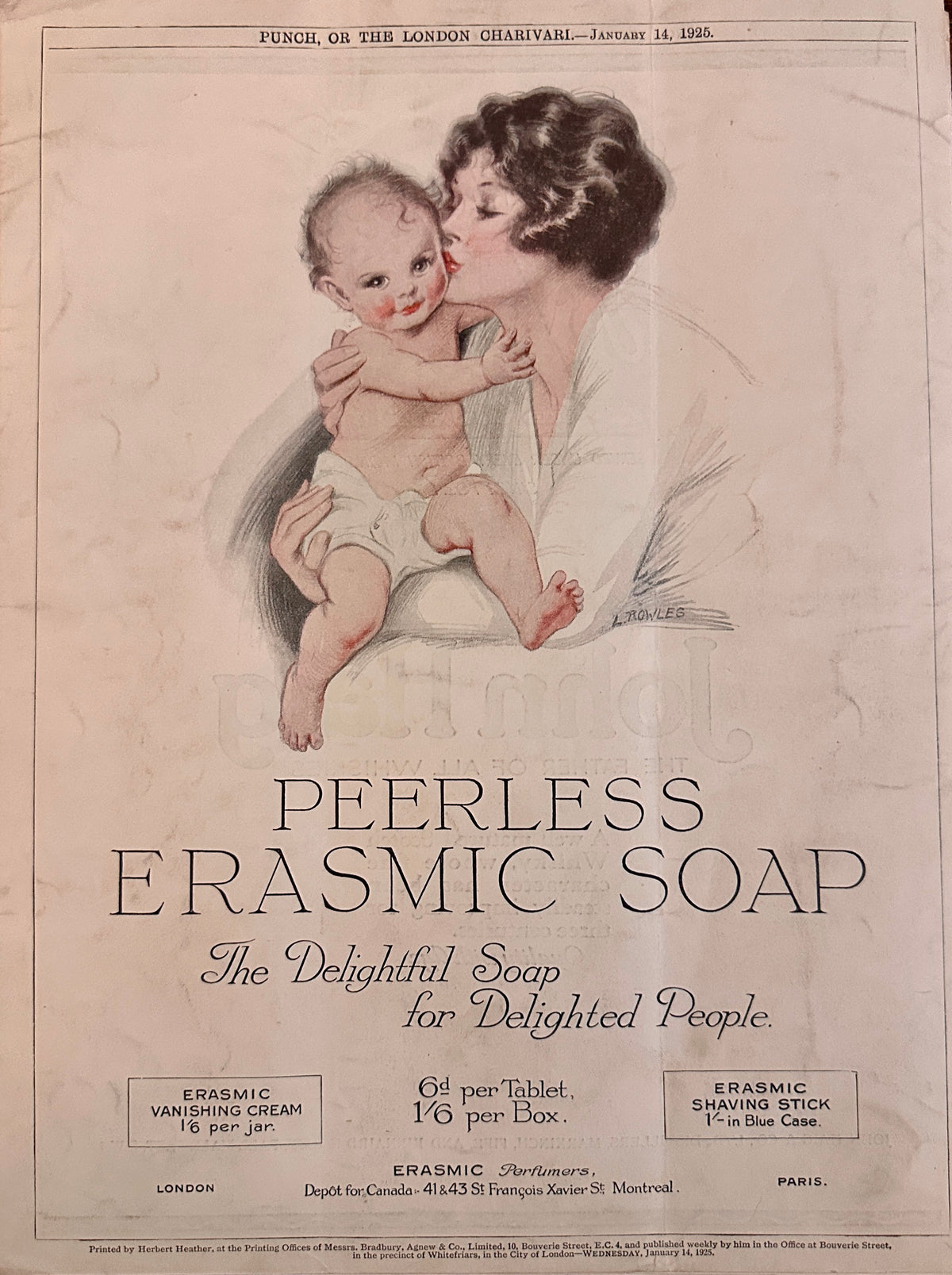 1925 Peerless Erasmic Soap - Delightful Soap - British Ad #N1499