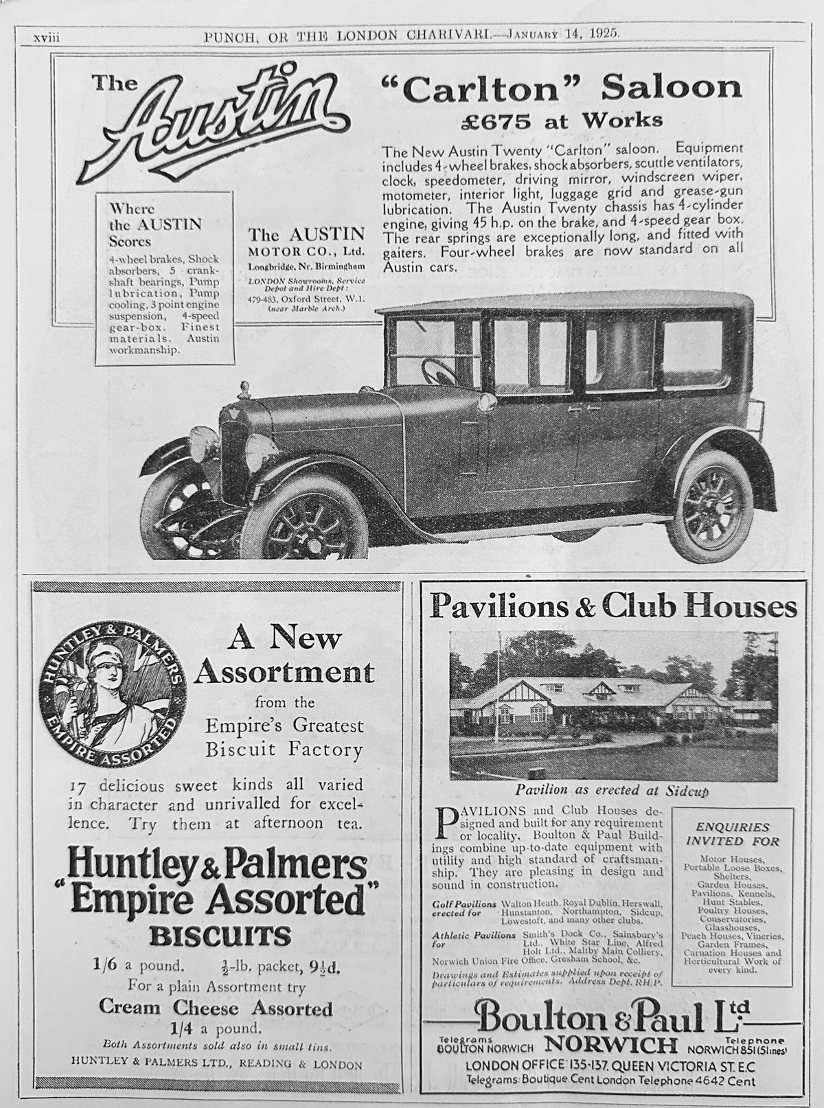 1925 British Prewar Austin Carlton Saloon Vintage Ad #N1503