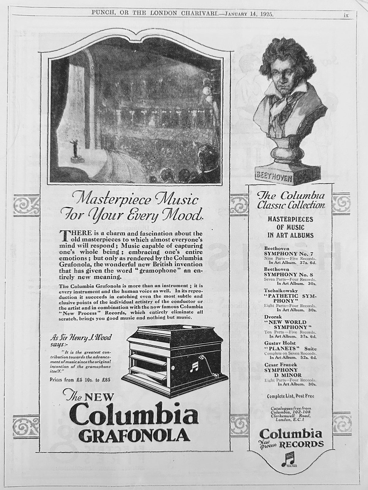 1925 Columbia Grafonola - Classic Collection - Beethoven British Ad #N1505