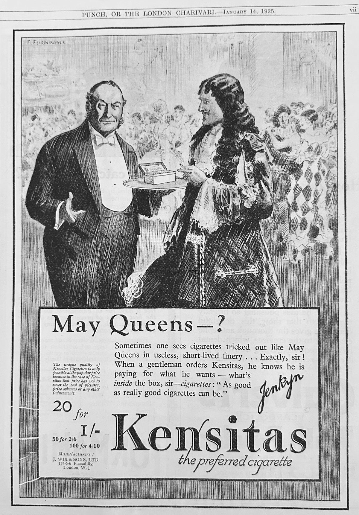 1925 Early British Kensitas Cigarette Ad  - May Queens? #N1506