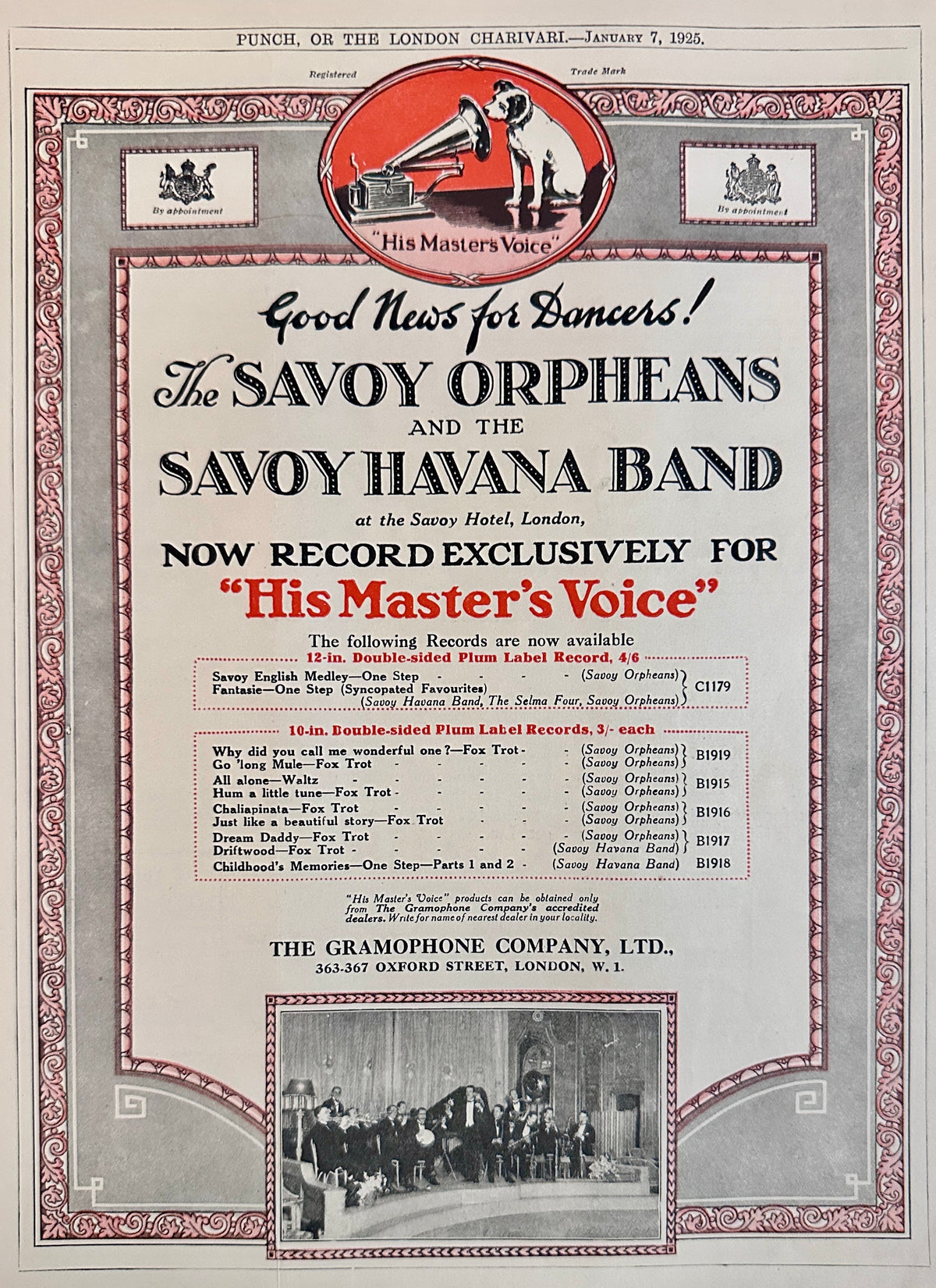 1925 British Ad - The Gramophone Co LTD Savoy Orpheans Ad #N1507