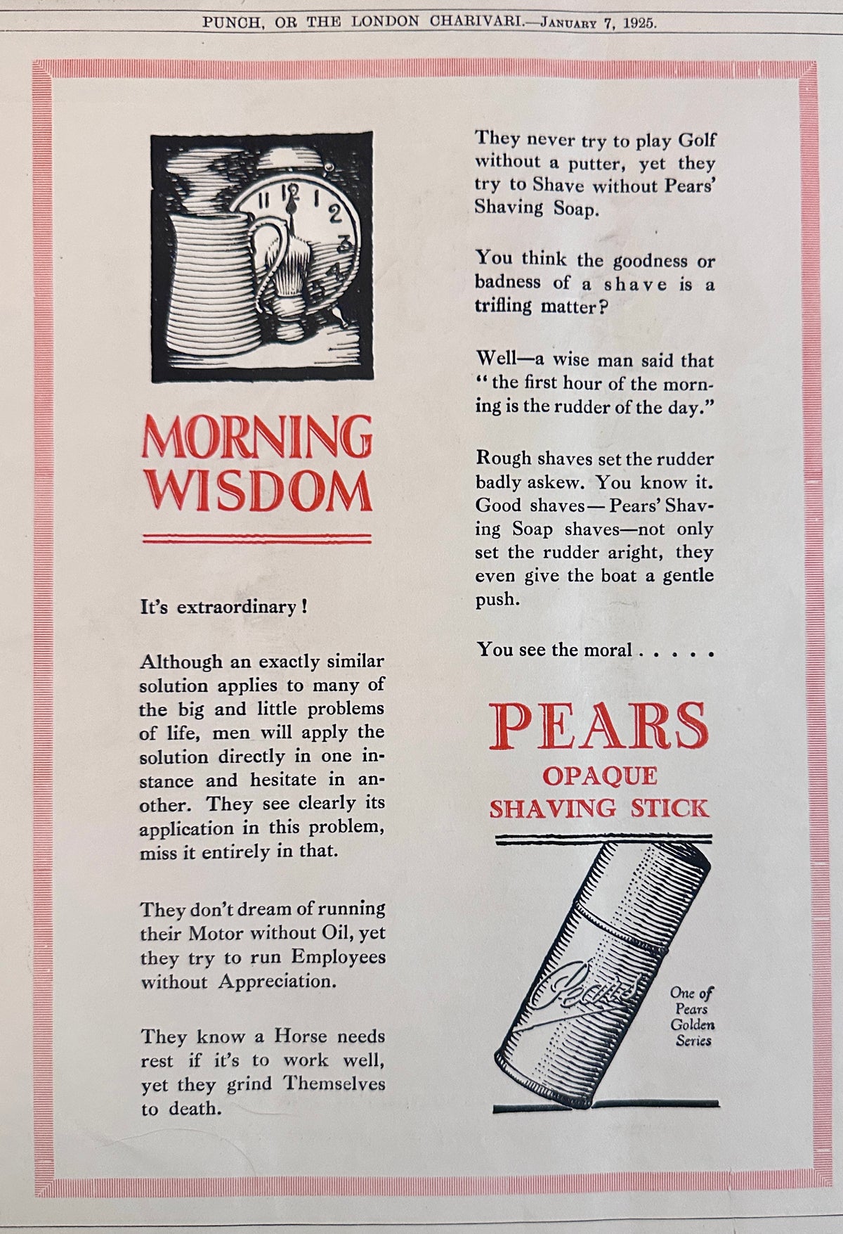 1925 British Ad - Pears Opaque Shaving Stick Ad #N1514