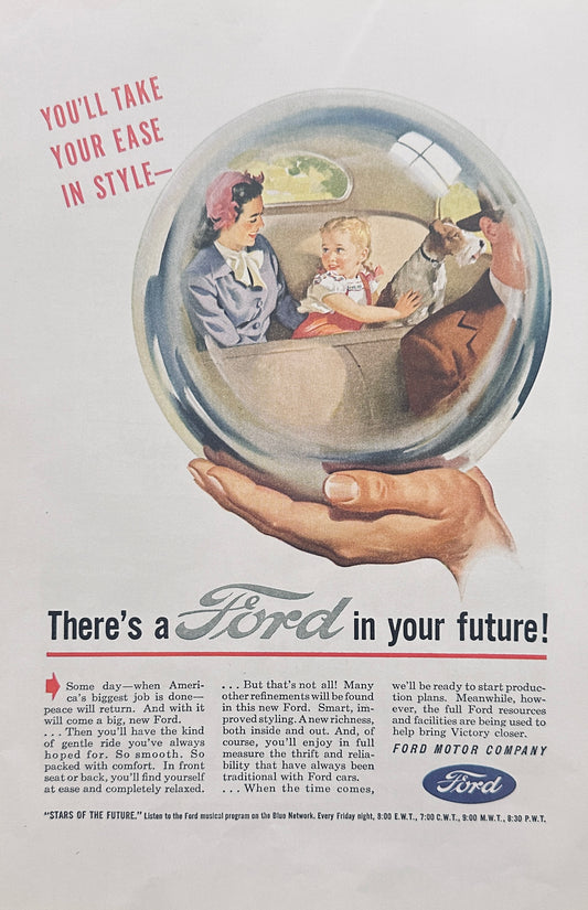 1945 WWII Era Ford Crystal Ball  + Martin Aircraft  Magazine Ad