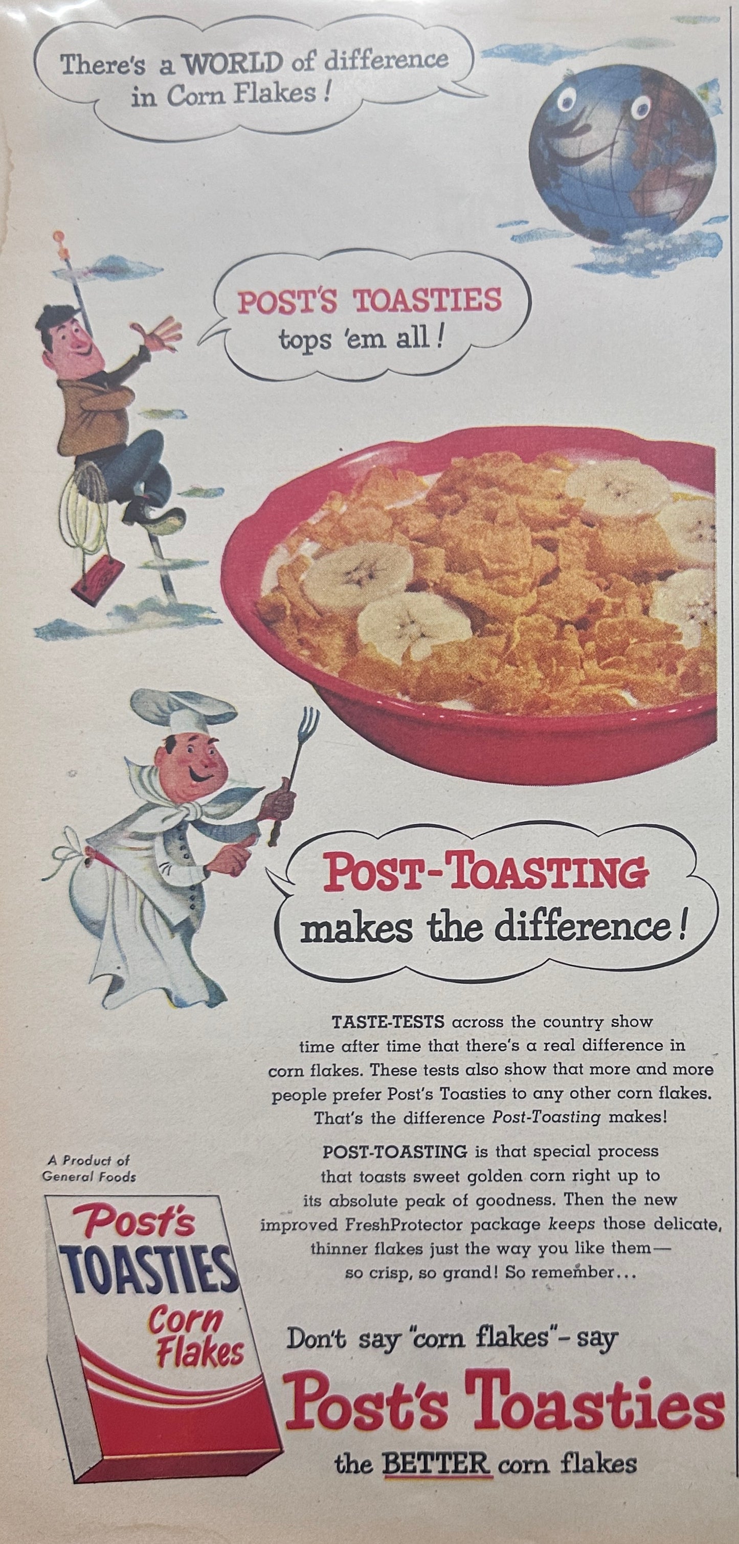 1949 Ford Custom Sedan + Post Toasties Cereal Ads