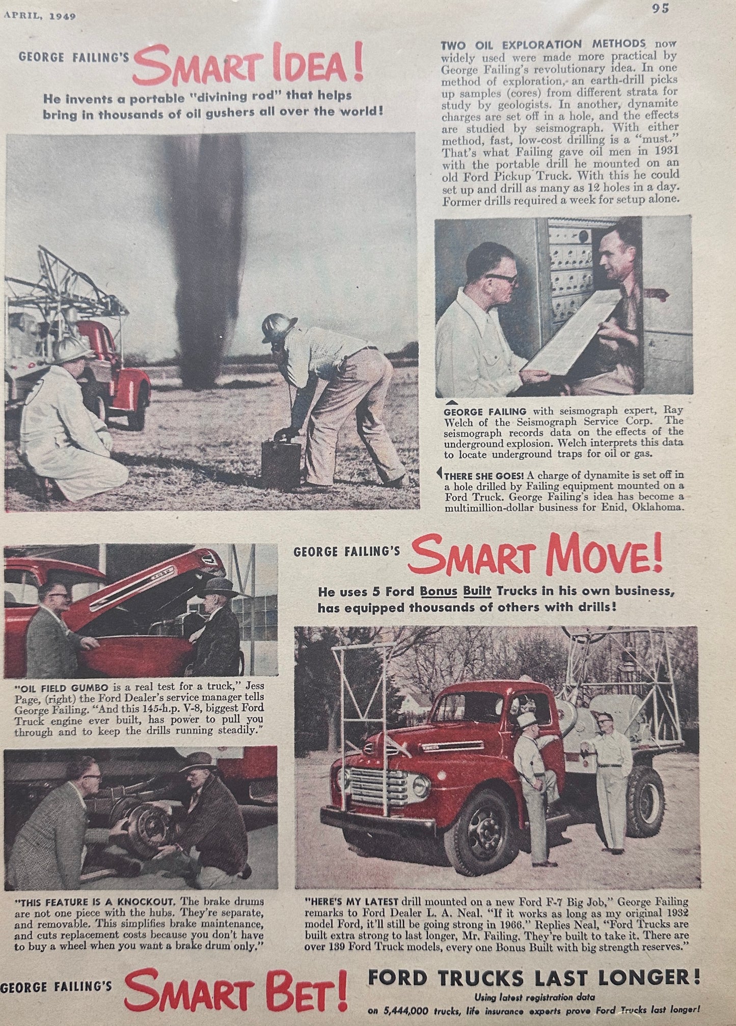 1949 Red Ford Pickup Truck Portable Divining Rod Magazine Ad