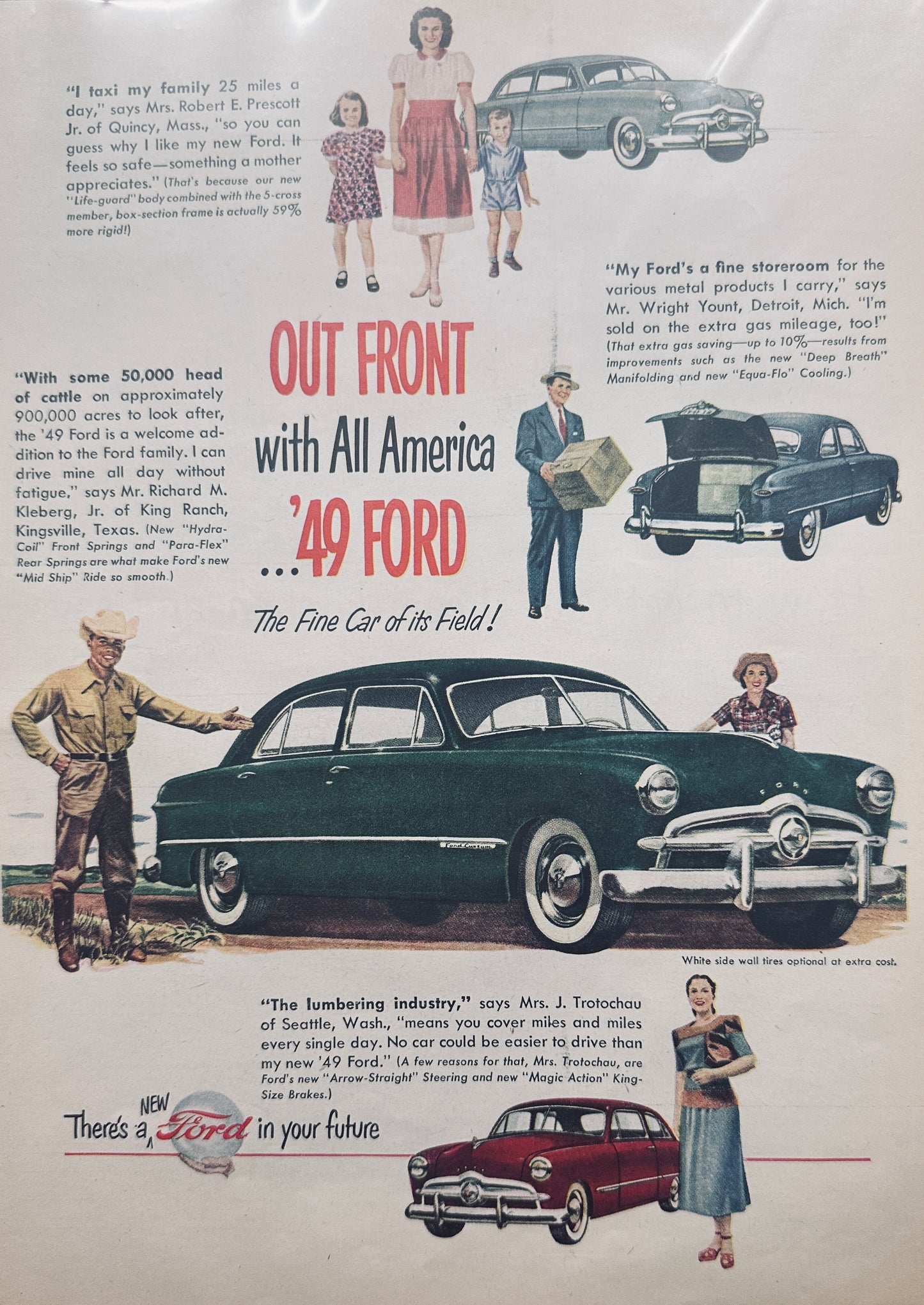 1949 Ford Custom - Out Front + Mullins Steel Kitchen Cabinets Magazine Ad