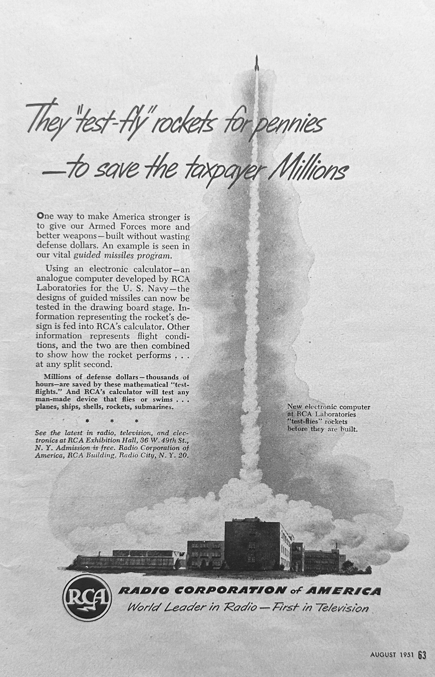 1951 Ford Reconditioned Auto Parts & RCA Rocket Tester CO.? - Magazine Ad