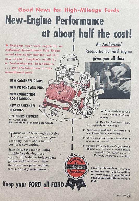 1951 Ford - New Engine Performance at Half the Cost - Magazine Ad