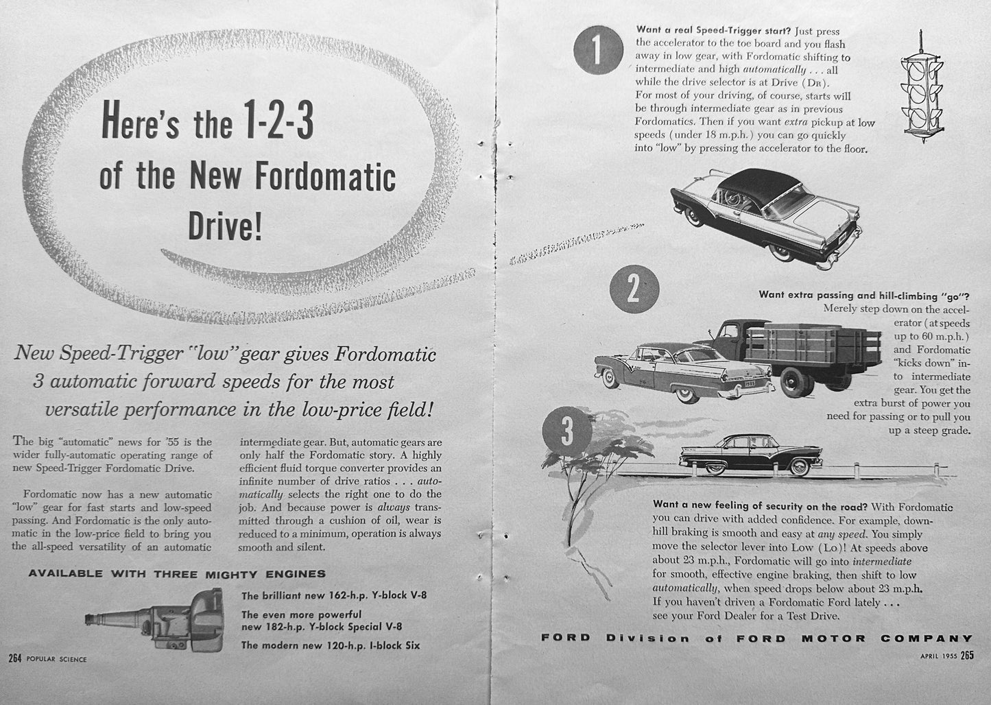 1955 2-Page Magazine Advertisement for Ford Fordomatic Drive