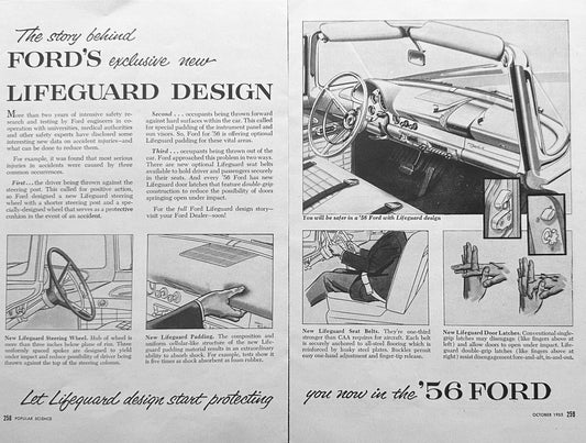 1955 2-Page Magazine Article For Ford’s New Lifeguard Design