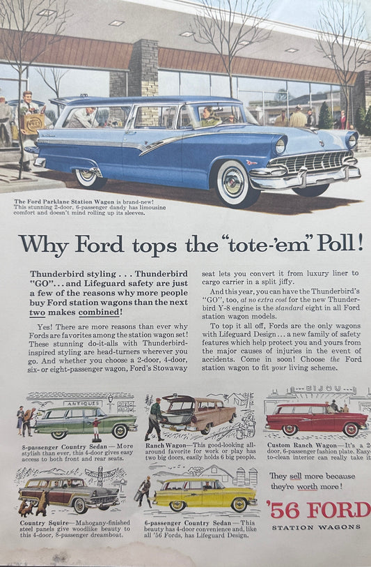 1956 Two-Tone Blue Ford Parklane Station Wagon Magazine Advertisement