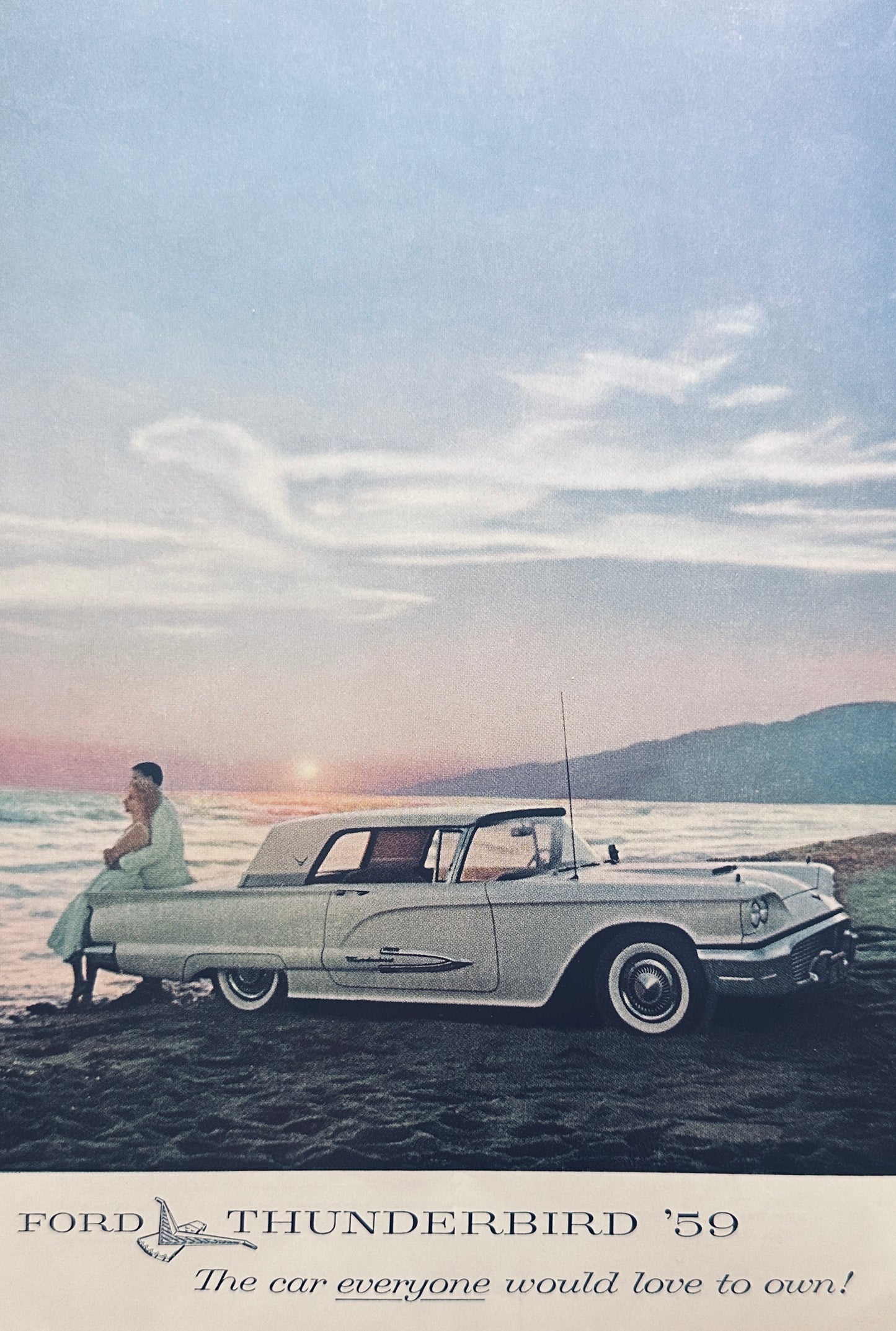 1959 Ford Thunderbird (T-BIRD) on the beach Magazine Advertisement