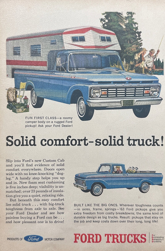 1963 Ford F-100 Camper Body Pickup + Johnson Seahorse Outboard Ad