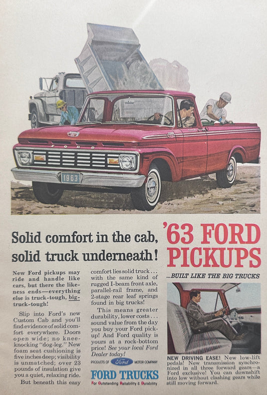 1963 Red Ford F-100 Pickup Truck with Dumper Truck  Magazine Ad