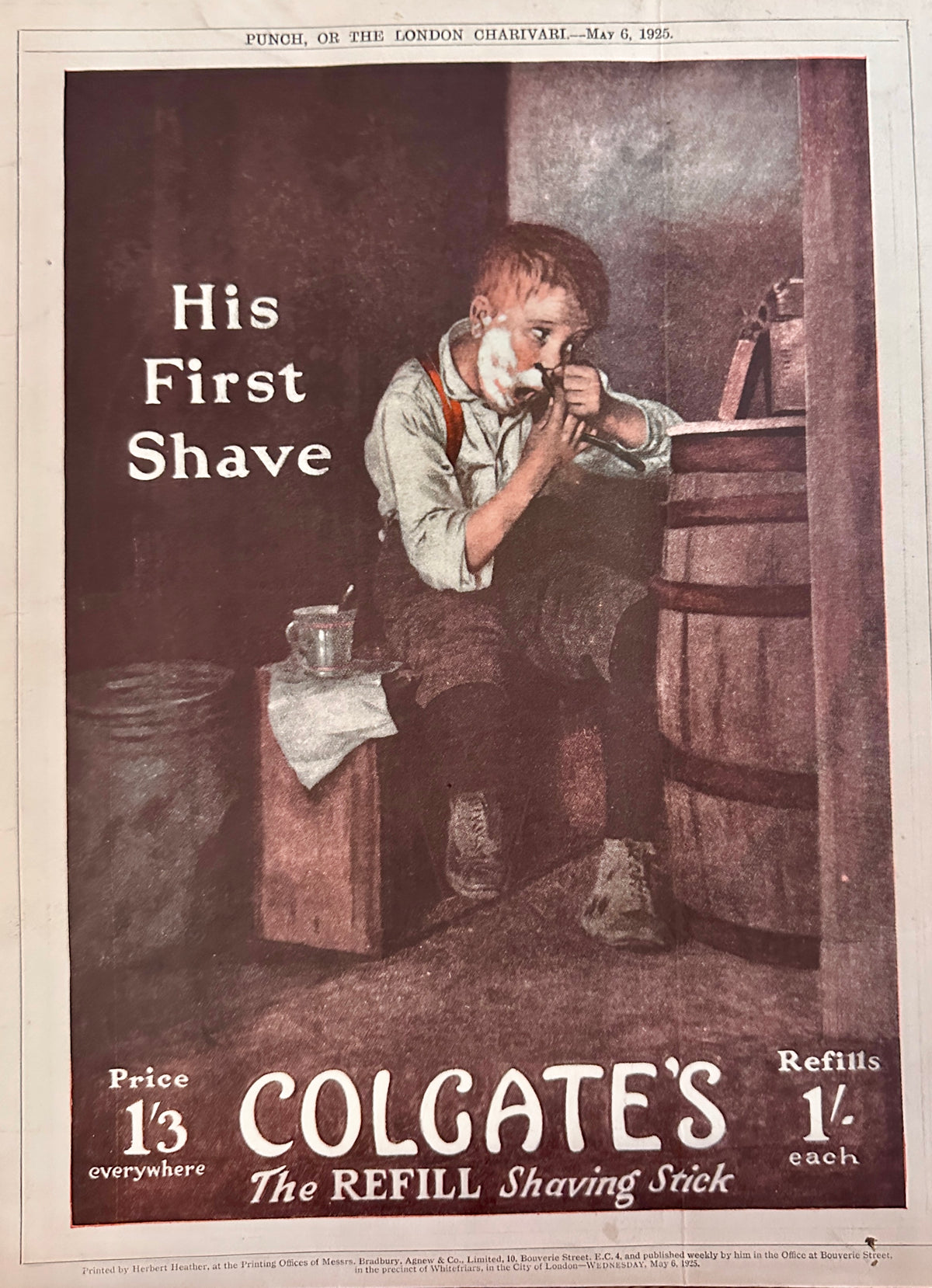 1925 Colgate's Shaving Stick - His First Shave - British Ad #N1529