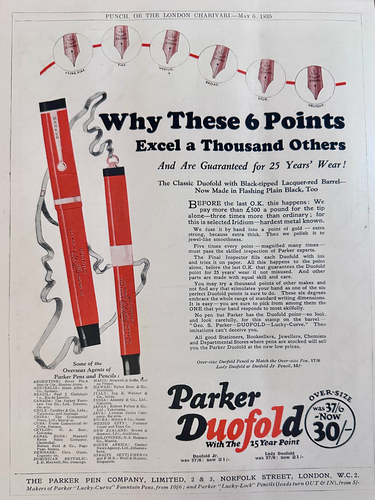 1925 Parker Pen Duofold  Why these 6 Points? British Ad #N1526