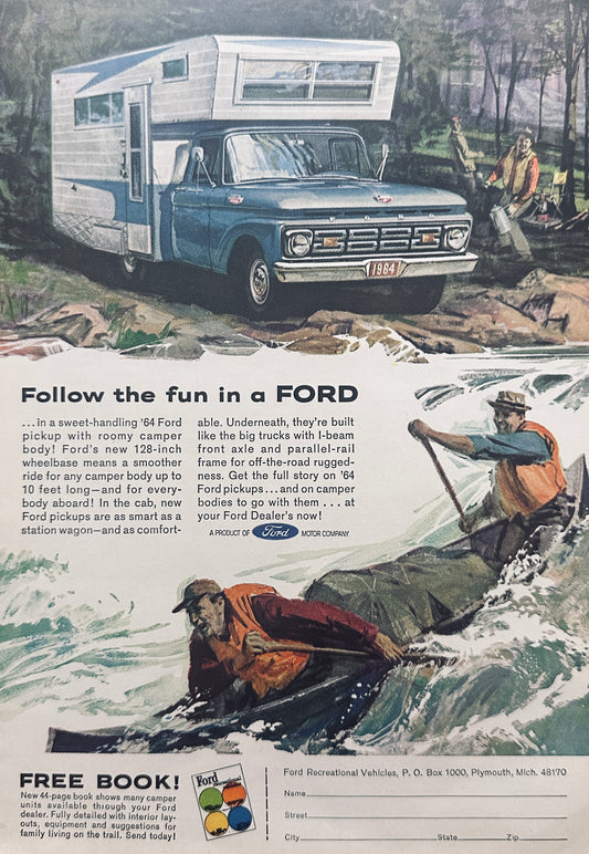 1964 Ford Pickup with Camper Body & Channel Lock Pliers -  Magazine Ad