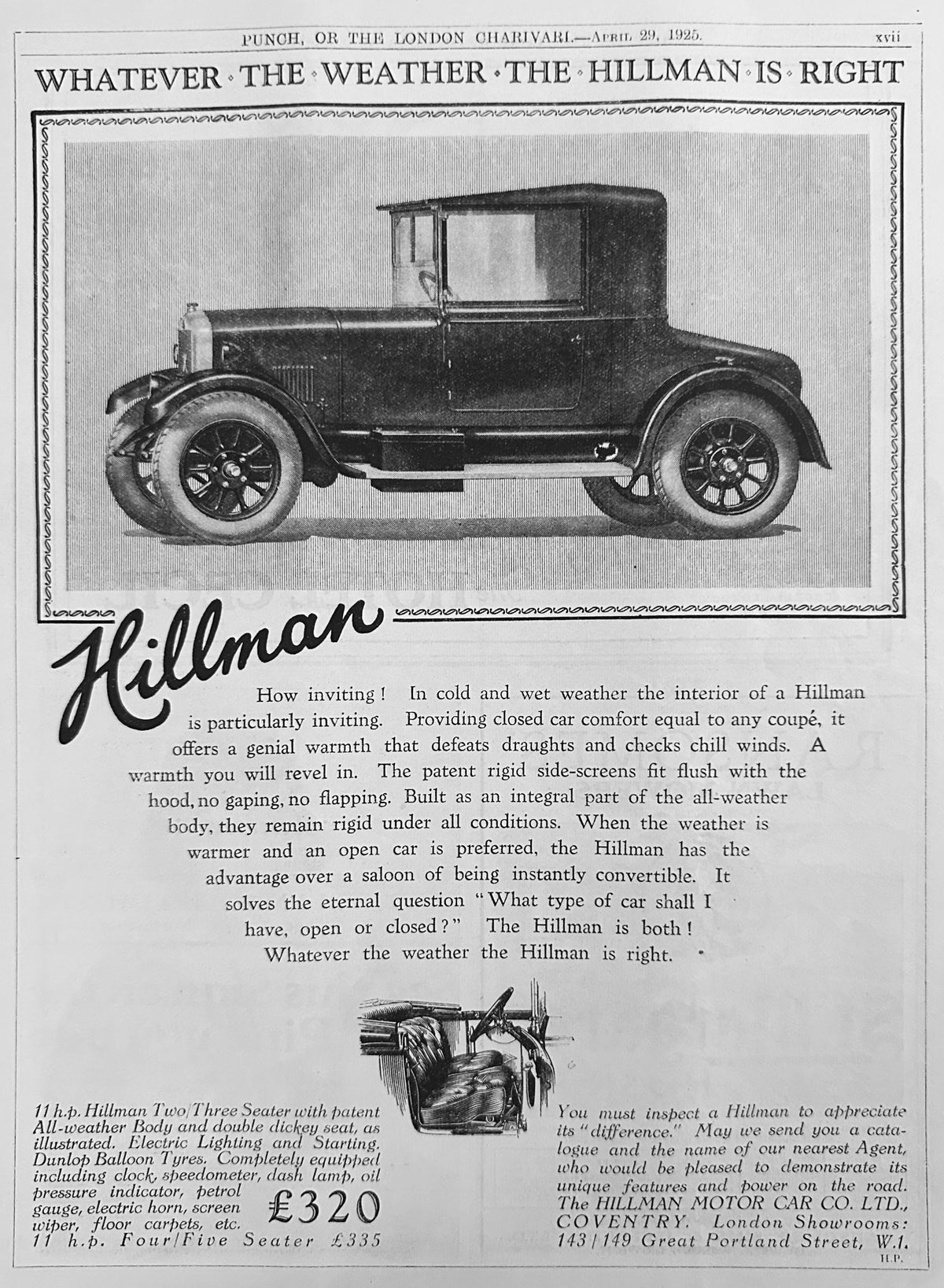 1925 British Automobile -Hillman - Coventry England Ad #N1522
