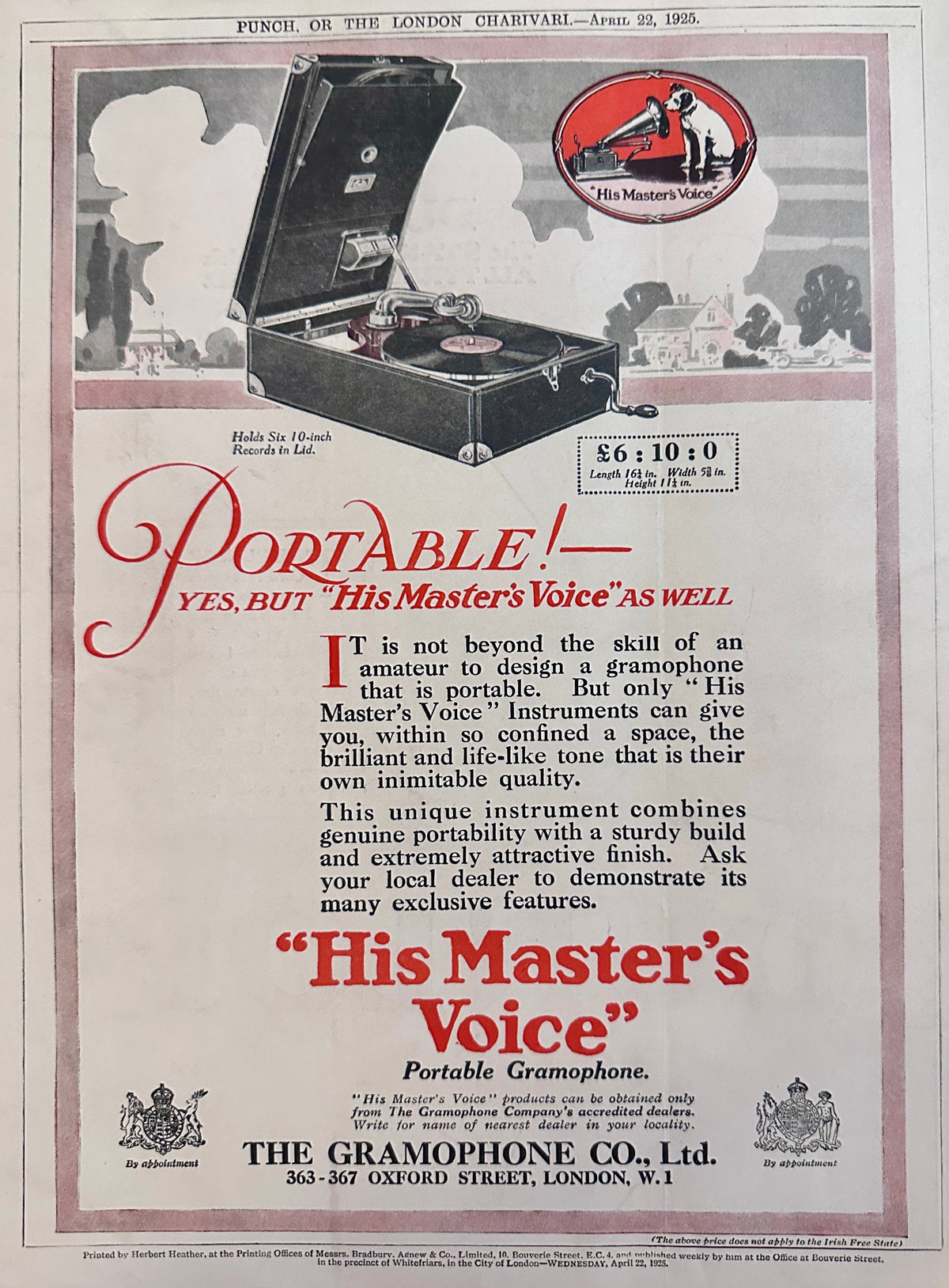 1925 Dual-Sided British Ads - Dunlop & The Gramophone Co Ad #N1520