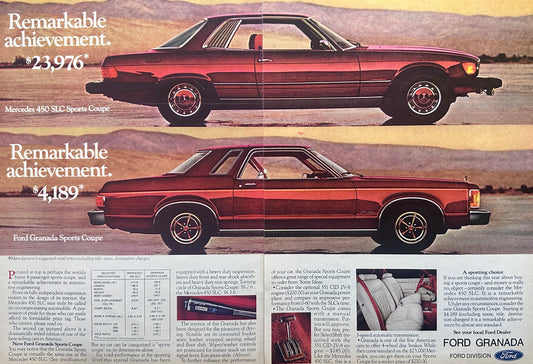 1975 2-Page Red Ford Granada Magazine Ad